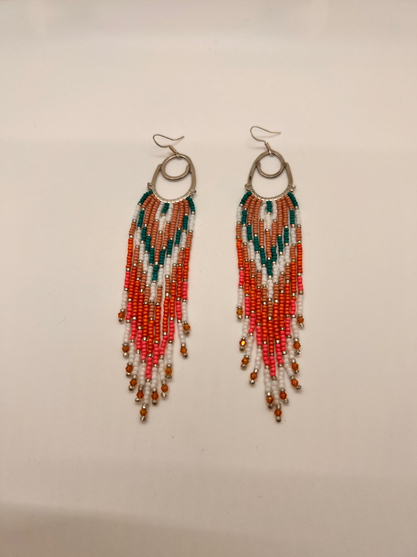 Sterling Silver Long Fringed Beaded Hoop earrings