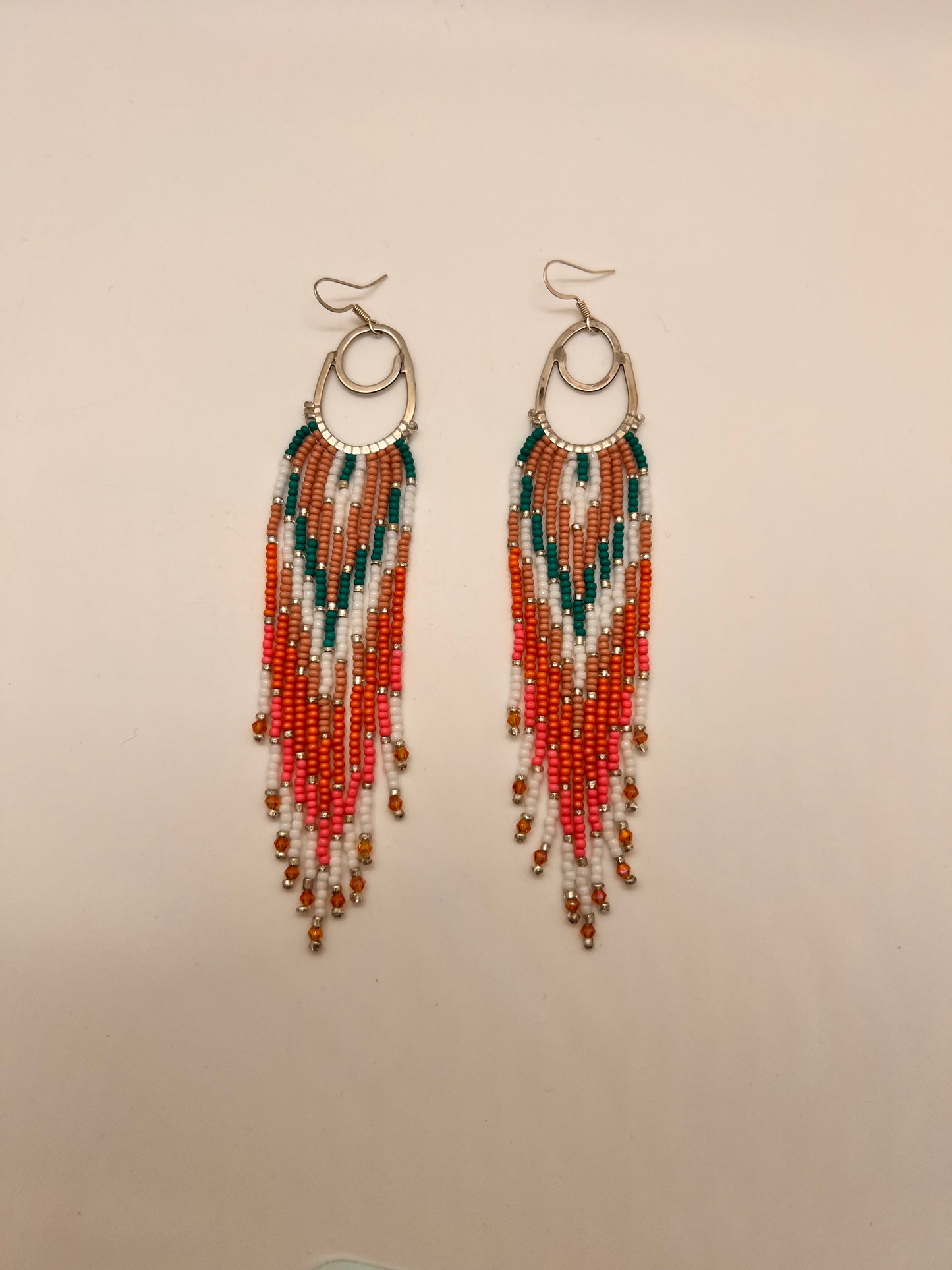 Sterling Silver Long Fringed Beaded Hoop earrings