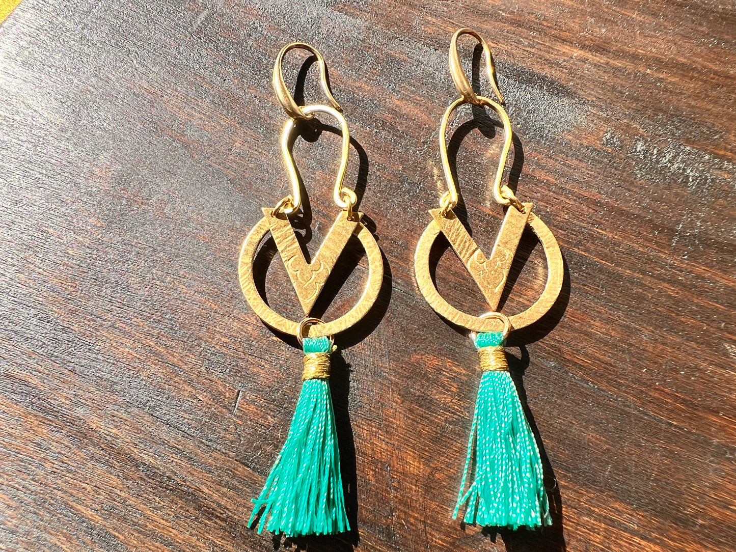 Brass Hammered Tassel Earrings