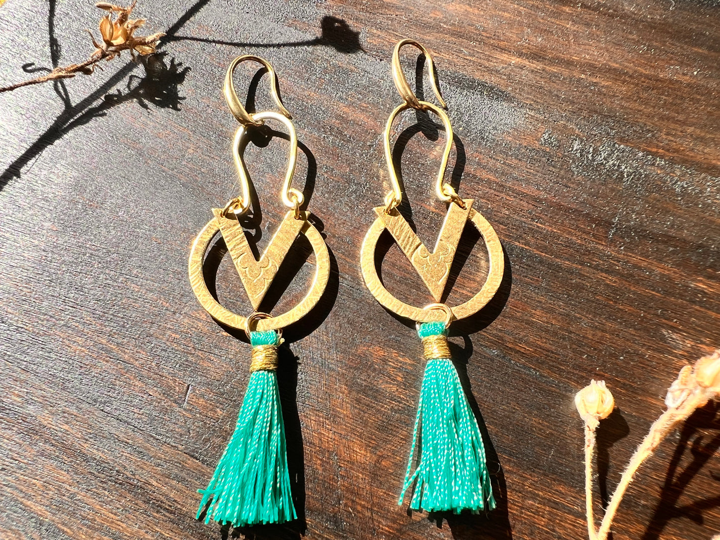 Brass Hammered Tassel Earrings